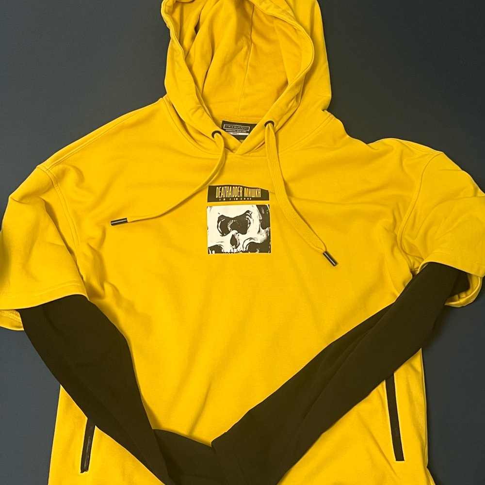 Mishka Yellow Graphic Hooded Pullover with Black Patch